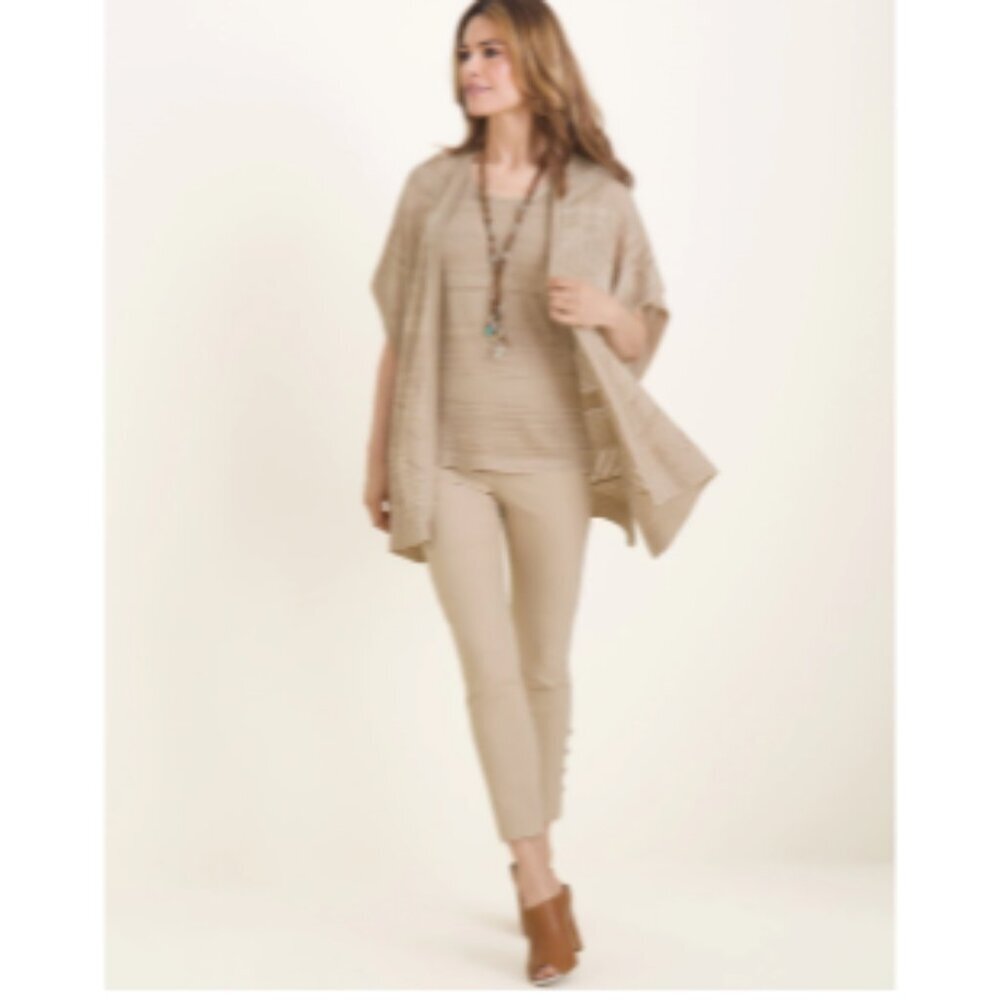Chicos Ruana Wrap Womens S/M Tan Textured Striped Open Front New